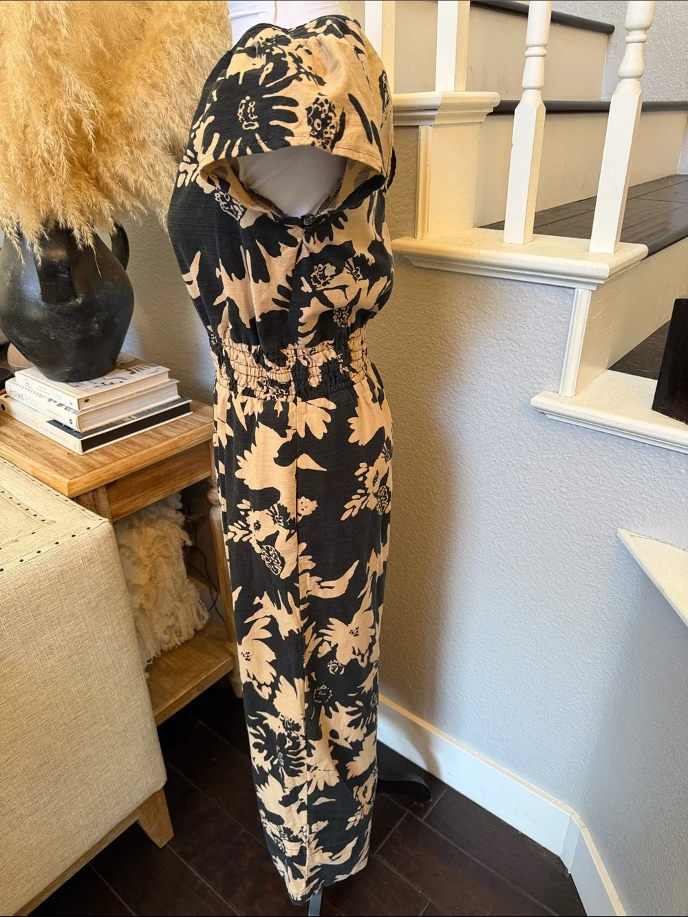 Anthropologie The Somerset Jumpsuit Light Sand Black Size XS Wide Leg - Picture 5 of 8